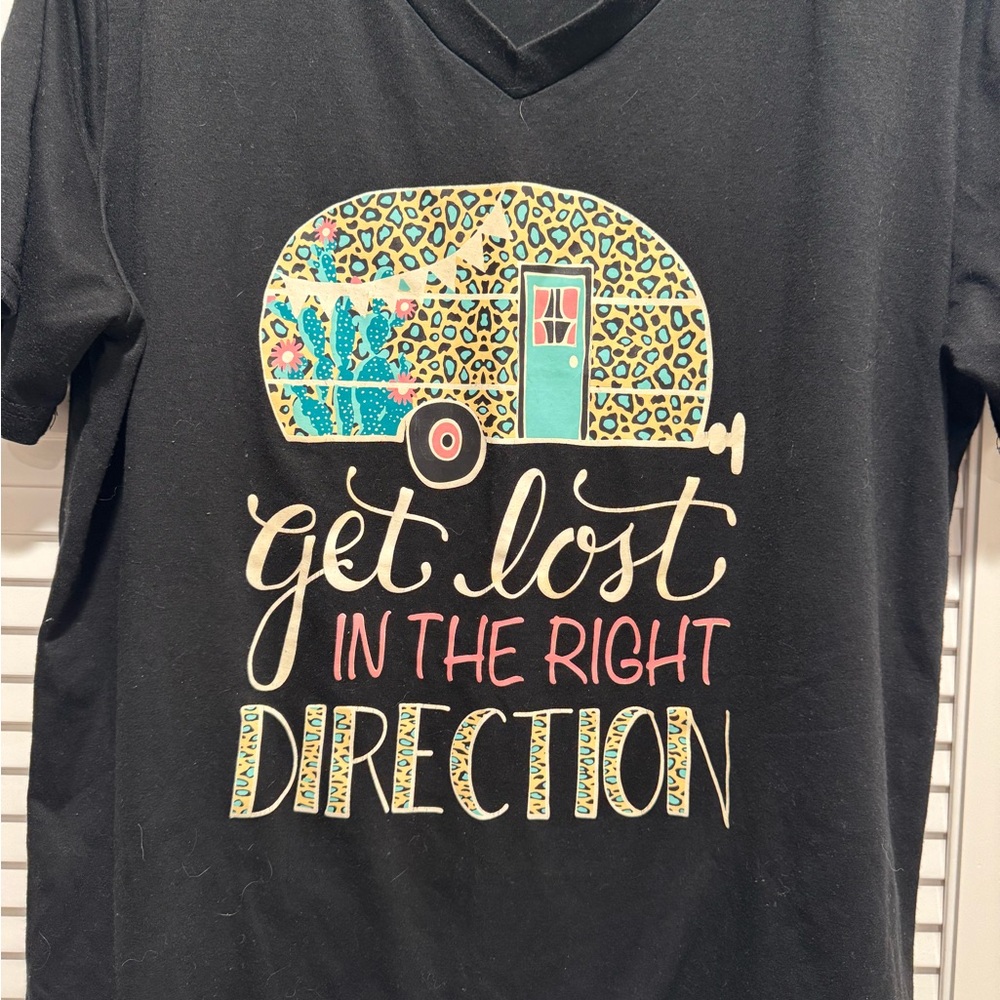 Black Graphic Tee with Colorful Camper Design